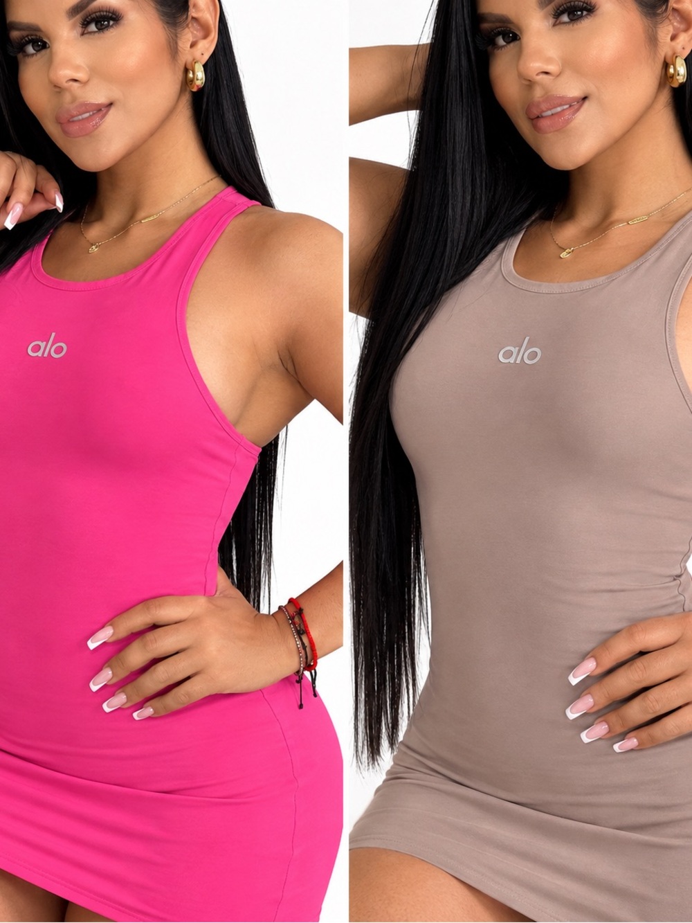 ALO Yoga Sleeveless Tank Dress in Hot Pink & Taupe